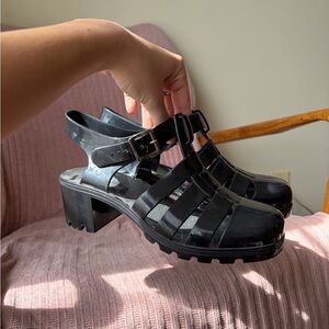 Ella Black Platform Jelly Sandals EU 39 Y2K Caged Summer Shoes